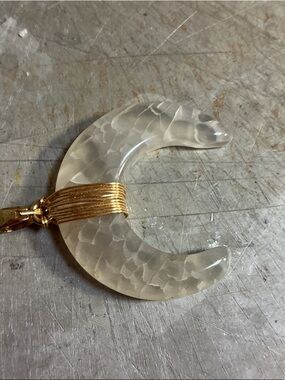 Clear Crescent Pendant with Gold Wire Wrap